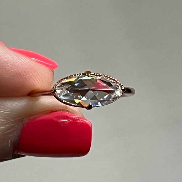 Rose Gold Plated Rose Cut Moissanite ring size 6 east to west style - Picture 13 of 16